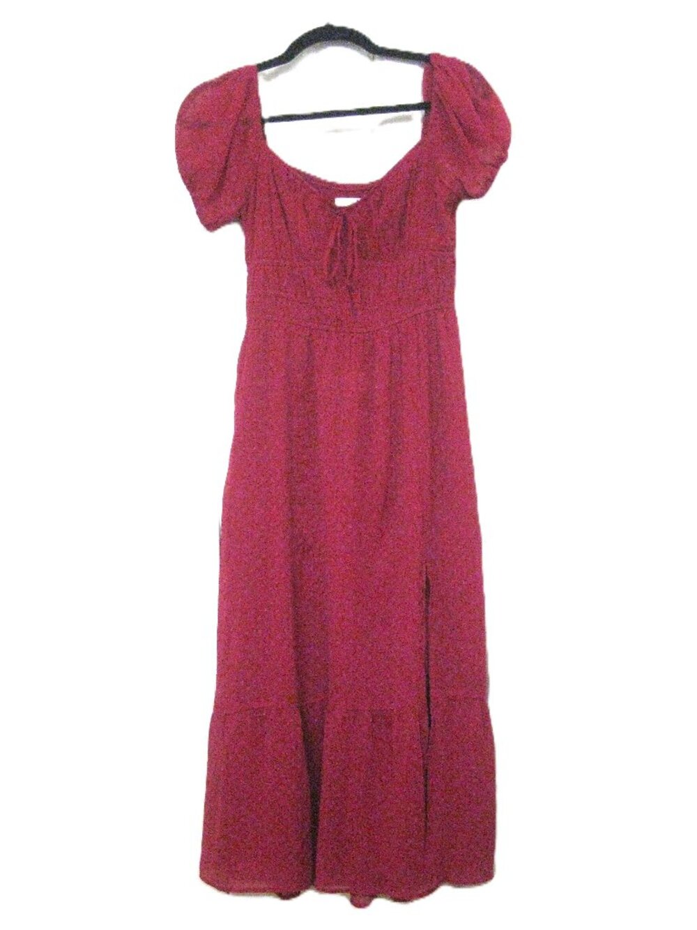 Hollister Smocked Puffy Sleeve Maxi Dress   Cranberry  Dotted Swiss - Medium